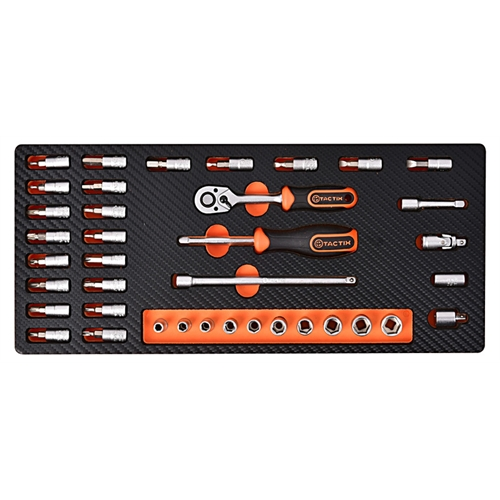 Tactix szerszámkészlet modul 38 részes 1/4'' dugókulcs készlet, szivacstálcával