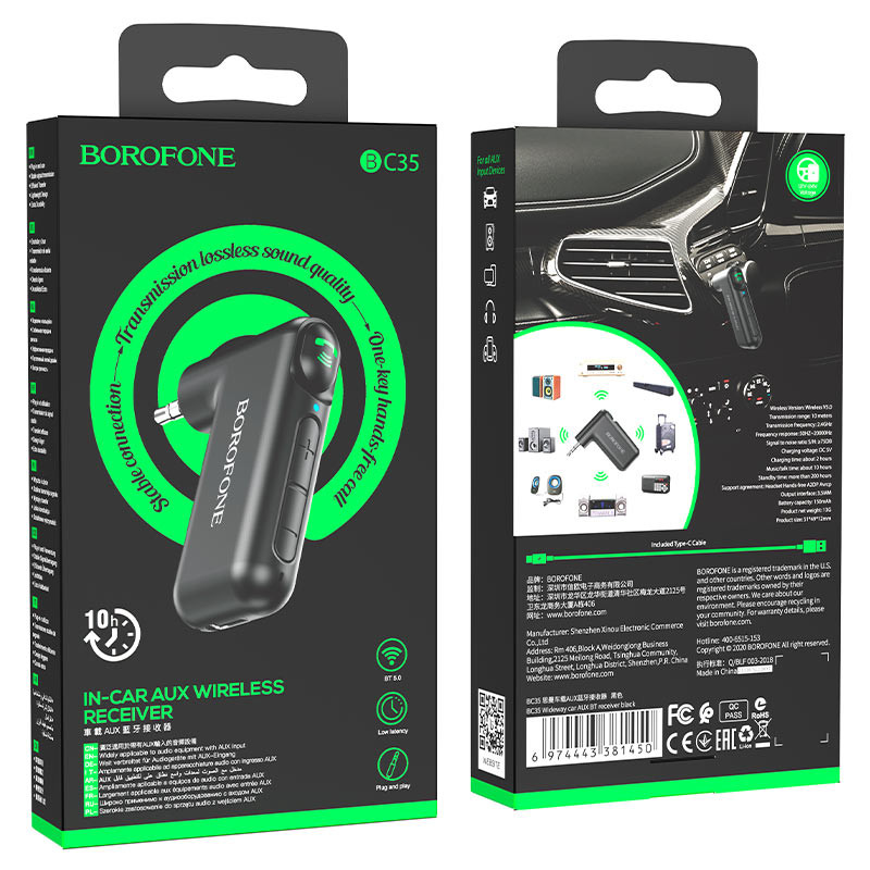 Borofone BC35 Wideway Aux Bluetooth Receiver Fekete